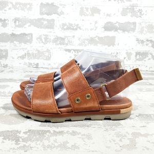Sorel Women's Brown Leather Strapped Summer Flat Sandals O352